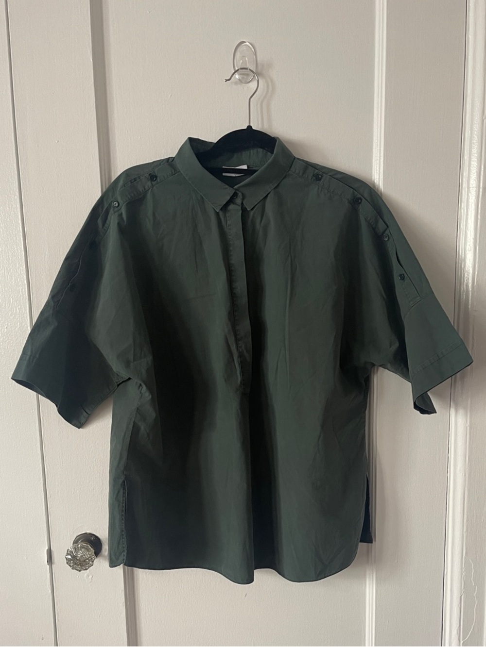 Boxy Dark Green Quarter Button Shirt